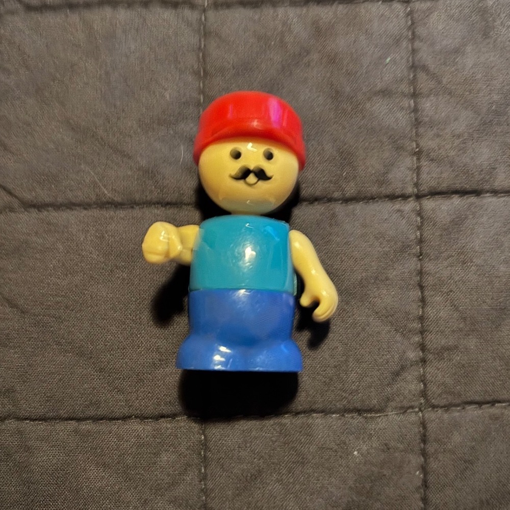 Vintage Playskool Li'l Playmates Plastic with Red Hat‎ and Mustache Blue Outfit
